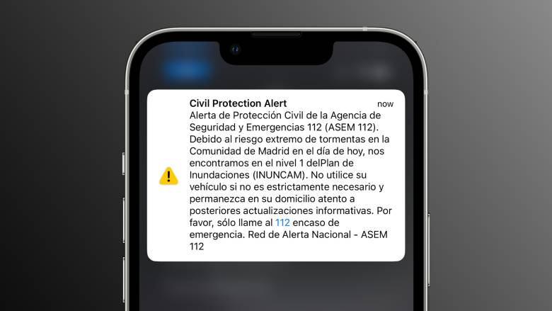 Notificación enviada a los ciudadanos de la Comunidad de Madrid.